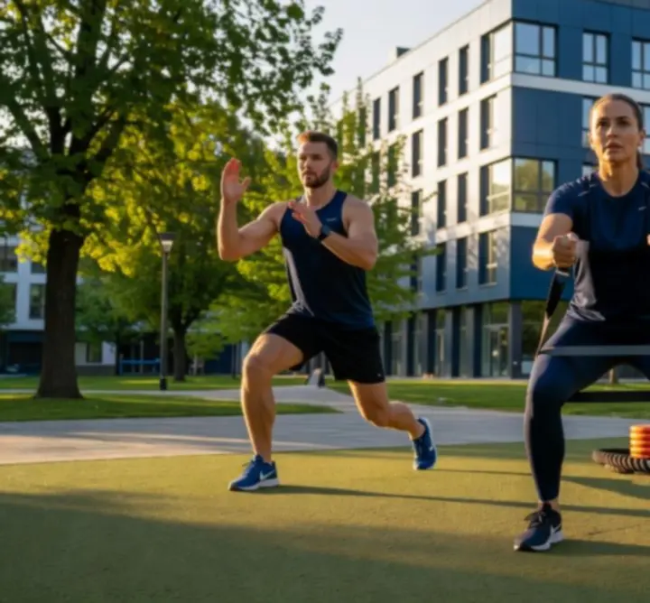 Członkowie społeczności Doll - Studio Urody podczas grupowego treningu funkcjonalnego