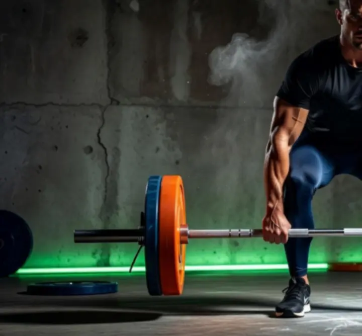 Sportowiec podczas treningu siłowego ze sztangą
